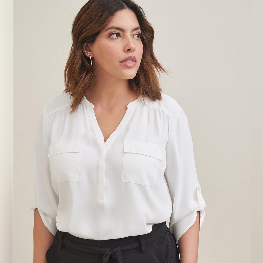 Torrid Harper Georgette Pullover 3/4 Sleeve Blouse - White